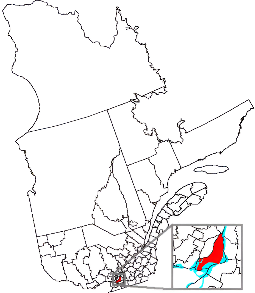 Carte de localisation de la ville de Montréal au Québec.