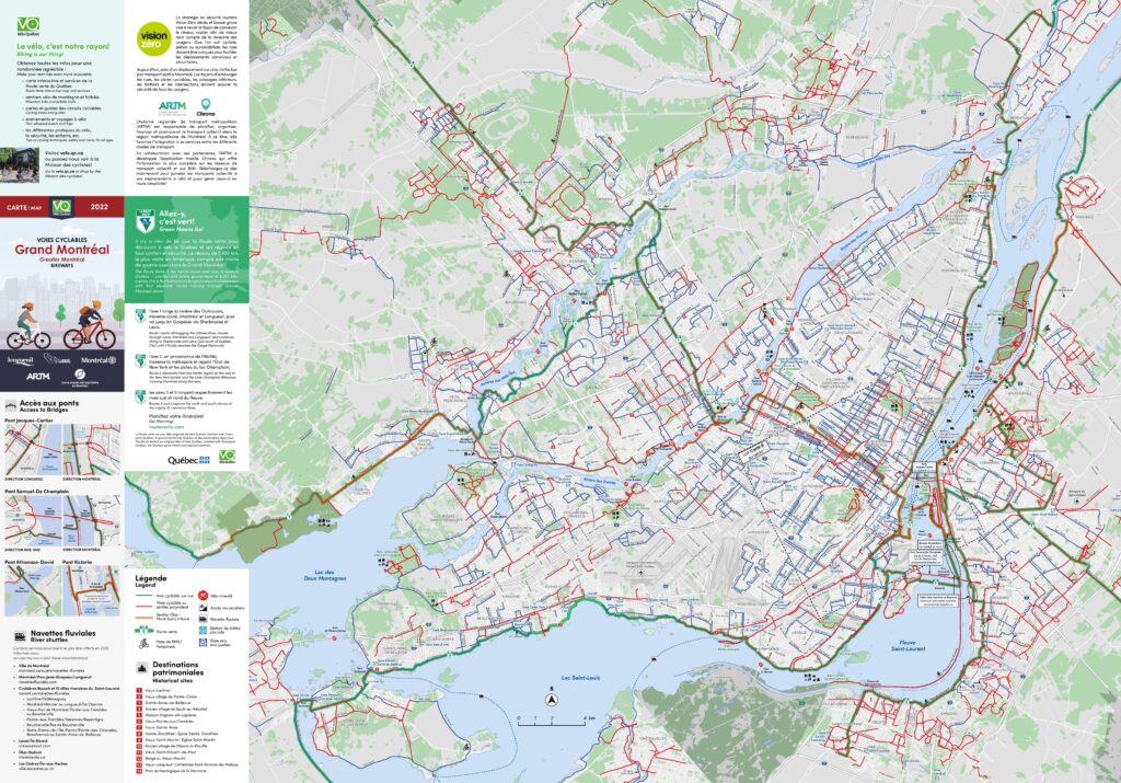 Carte des pistes cyclables de Montréal.