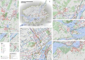 Carte des pistes cyclables du Grand Montréal par secteur et municipalité.