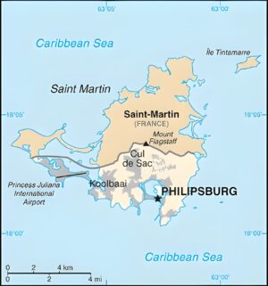 Carte de Sint Maarten dans la mer des Caraïbes