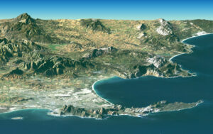 Le Cap, Afrique du Sud, vue en perspective, image Landsat.