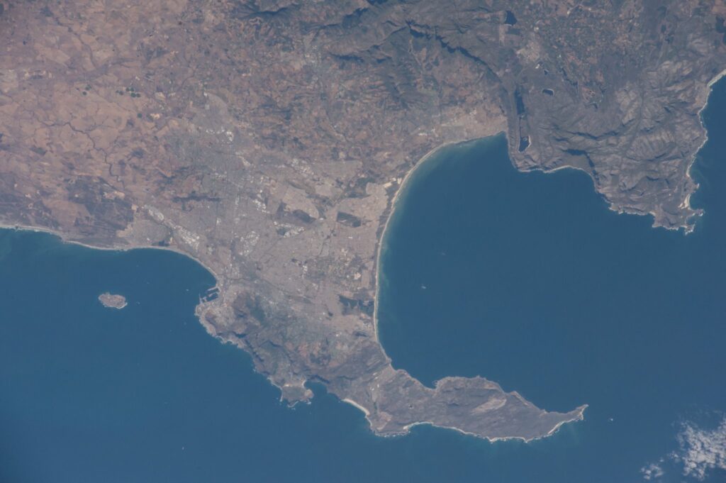 Image satellite de la ville du Cap en Afrique du Sud