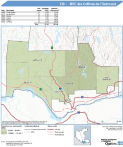 Carte du territoire et limites de la MRC des Collines-de-l'Outaouais.