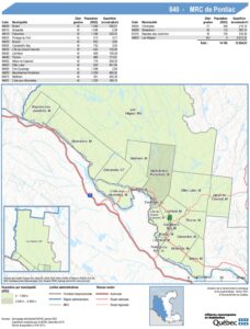 Carte du territoire et limites de la MRC de Pontiac.