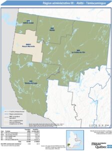 Carte du territoire et des limites de l'Abitibi-Témiscamingue.