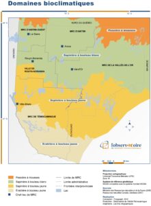 Carte des domaines bioclimatiques de l'Abitibi-Témiscamingue.