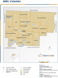 Carte des municipalités de la municipalité régionale de comté (MRC) d'Abitibi.