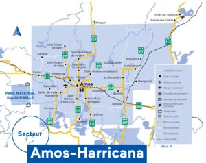 Carte du secteur touristique d'Amos-Harricana.