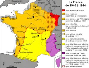 Carte de la France sous occupation allemande de 1940 à 1944
