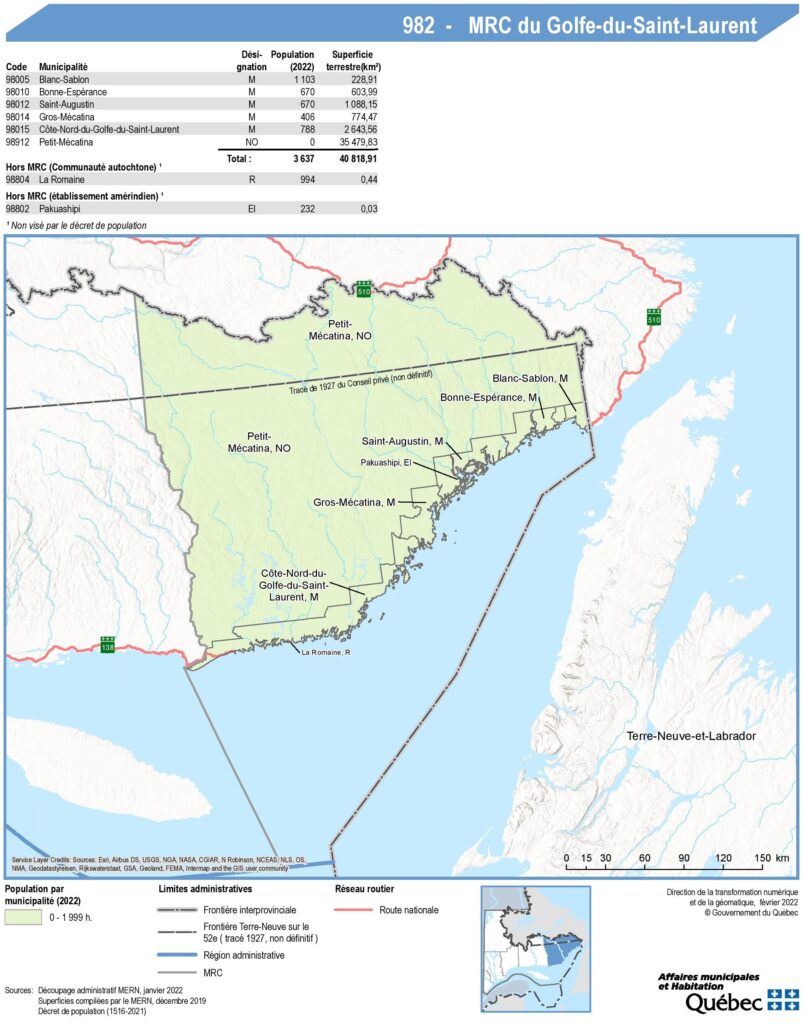 Carte de la MRC du Golfe-du-Saint-Laurent.