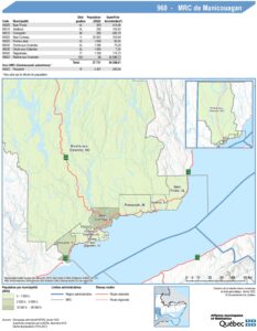 Carte du territoire et limites de la MRC de Manicouagan.