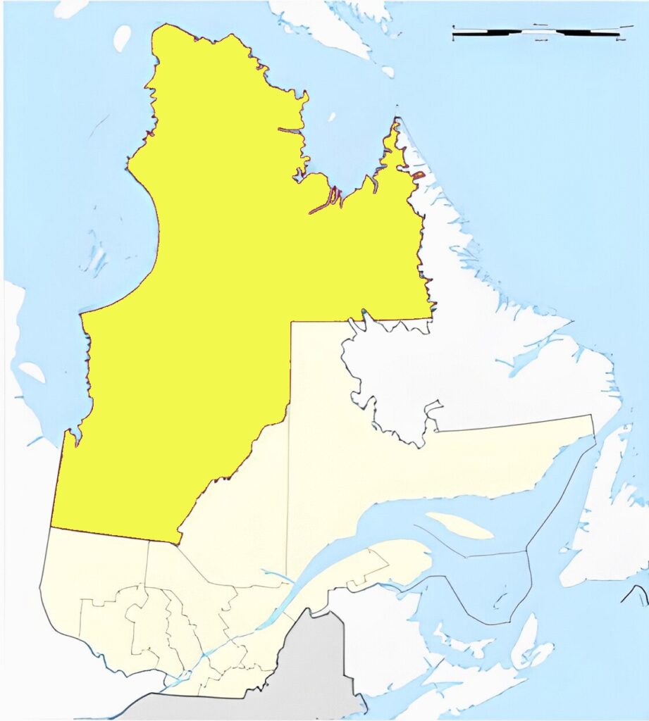 Carte de localisation du Nord-du-Québec au Québec.