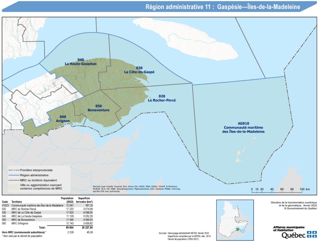 Carte de la Gaspésie–Îles-de-la-Madeleine.