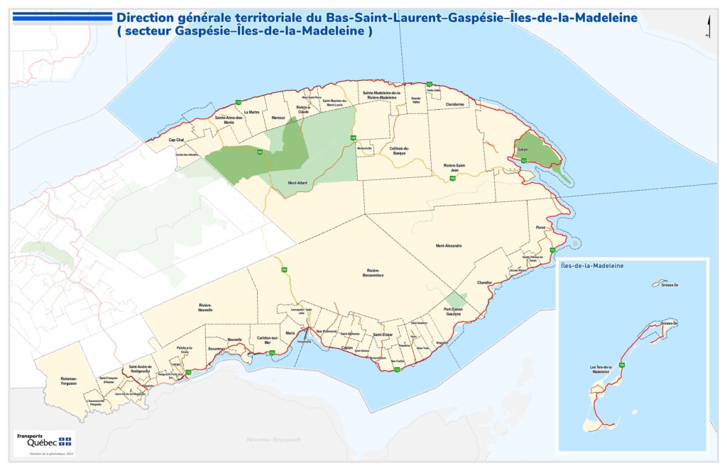 Carte routière de la Gaspésie–Îles-de-la-Madeleine.