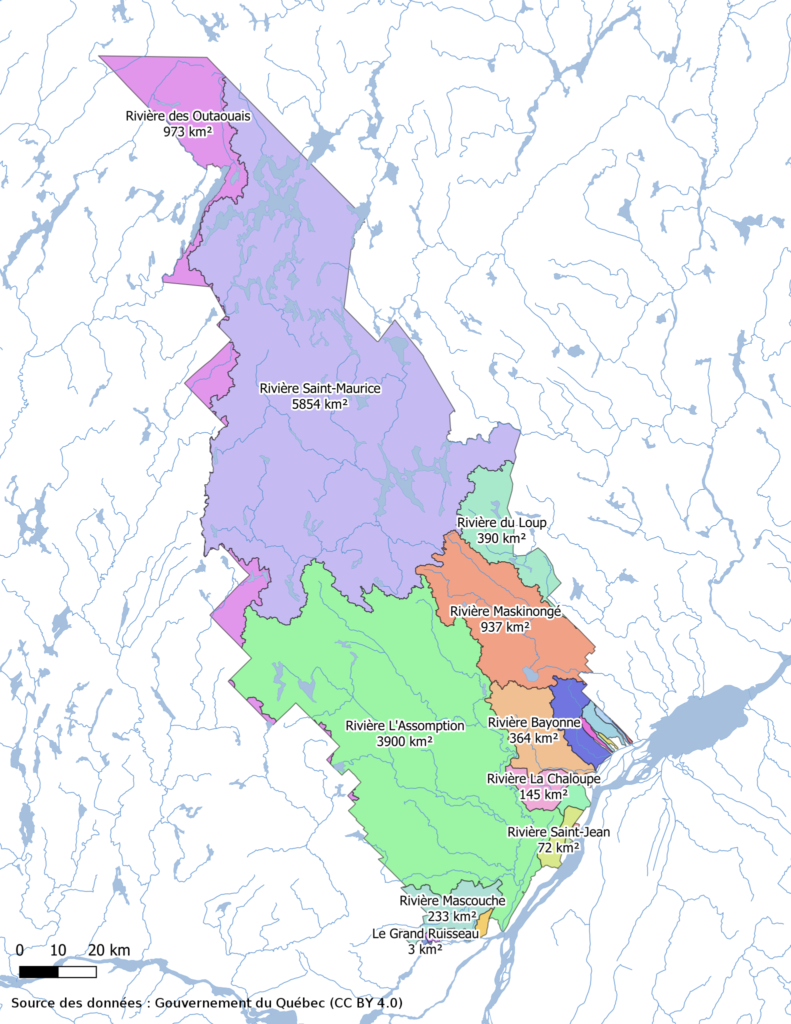 Carte des bassins versants de Lanaudière.