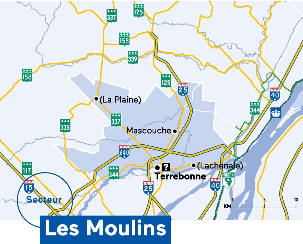 Carte du secteur Les Moulins, Lanaudière.
