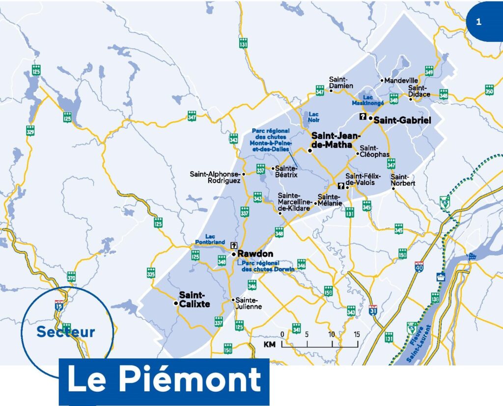 Carte du secteur du Piémont, Lanaudière.