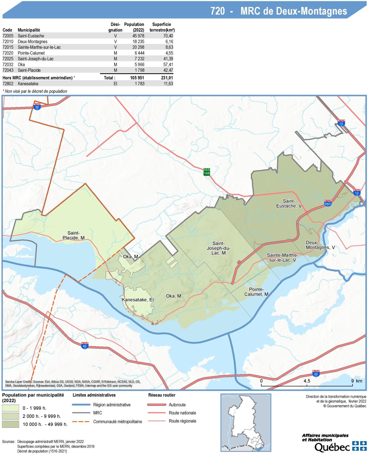 Carte de la MRC de DeuxMontagnes
