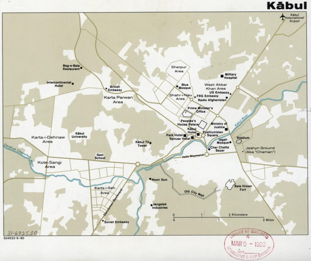 Carte de Kaboul, vers 1980, par la CIA