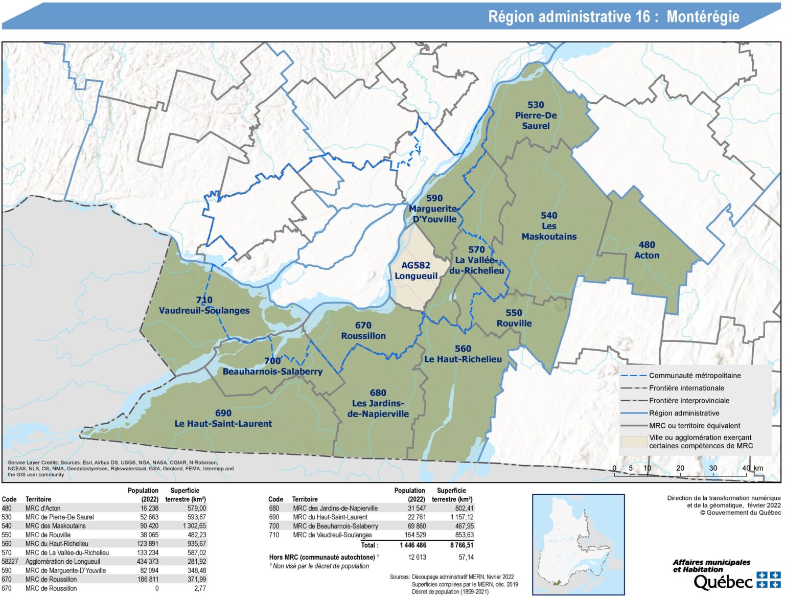 Carte de la Montérégie