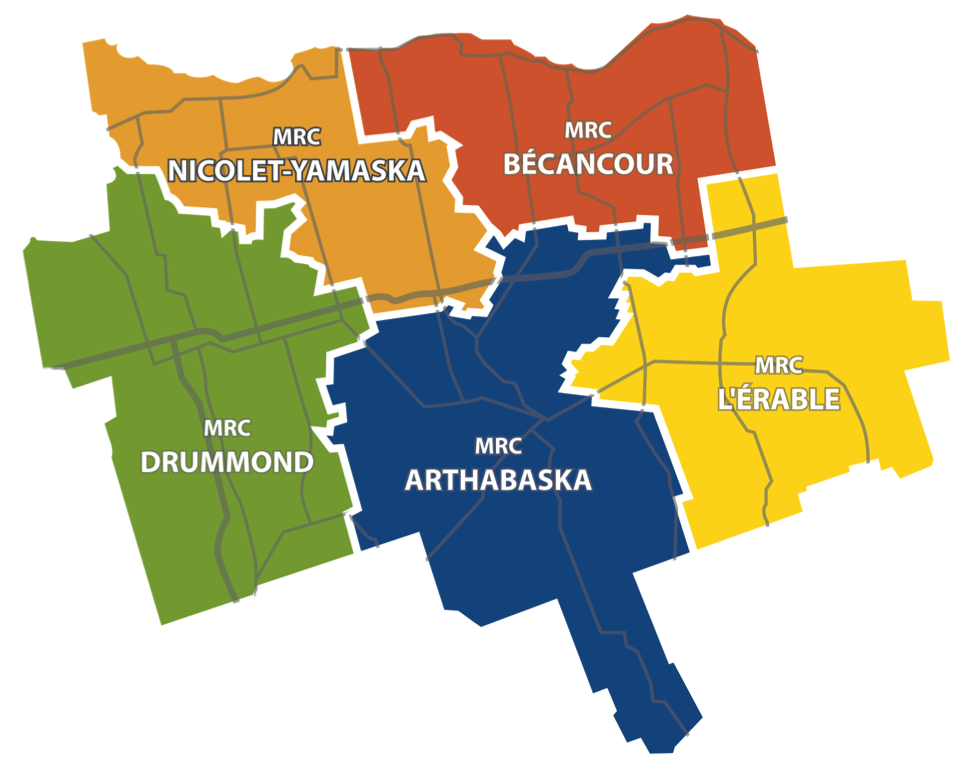 Carte des MRC du Centre-du-Québec.