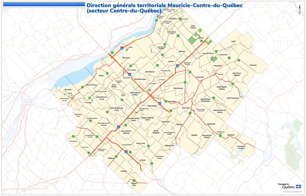 Carte routière du Centre-du-Québec.