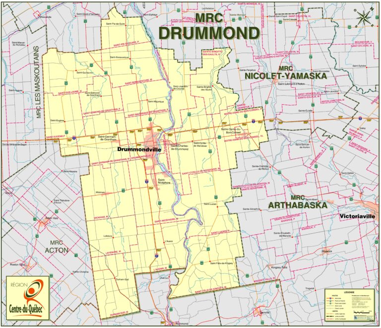 Carte De Drummondville   Carte De La MRC De Drummond 768x661 