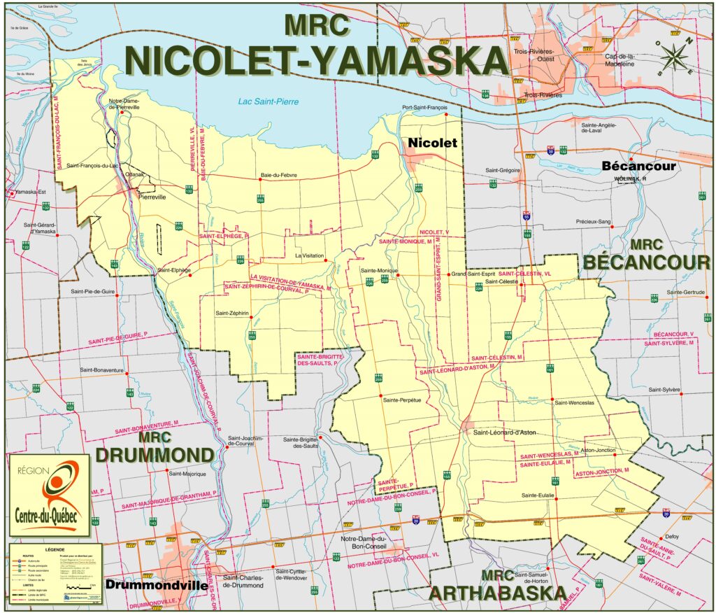 Carte de la MRC de Nicolet-Yamaska.