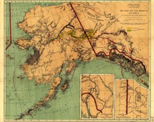 Carte de l’Alaska de 1897, montrant les gisements d’or