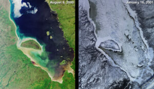 La Baie James en été et en hiver vue de l'espace.
