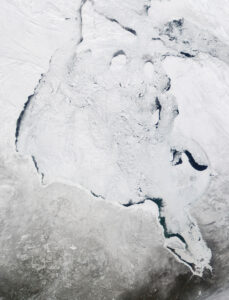 La baie d'Hudson en hiver depuis l'espace.