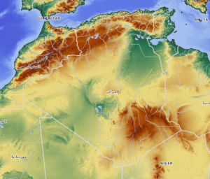 Carte de relief de l'Algérie.