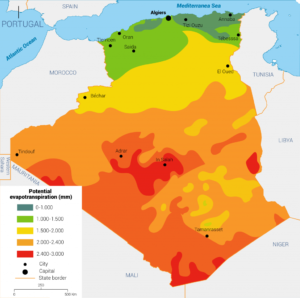 Carte d'évapotranspiration potentielle annuelle de l'Algérie.