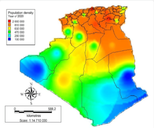Carte de la répartition spatiale de la population en Algérie.