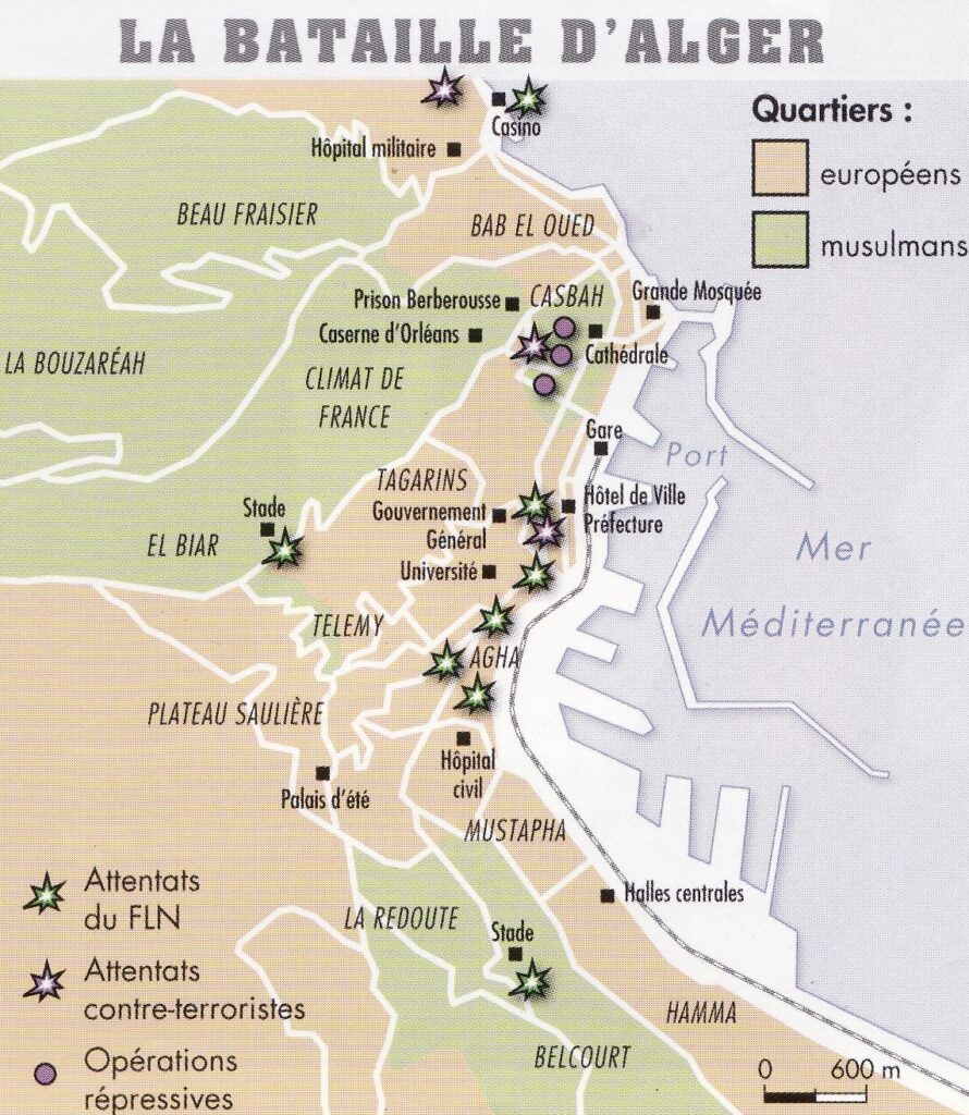 Carte de la bataille d'Alger 7 janvier-24 septembre 1957.