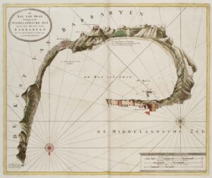 Carte de la baie d'Oran sur la côte de Barbarie d'après un cartographe hollandais de 1725. 
