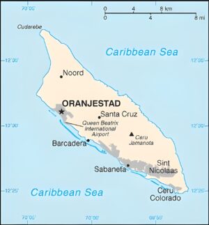 Carte d’Aruba montrant l’île dans la mer des Caraïbes