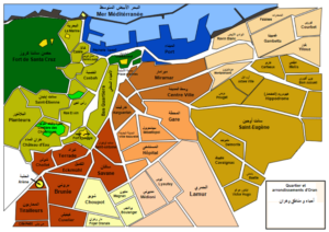 Carte des quartiers et des anciens arrondissements d'Oran.