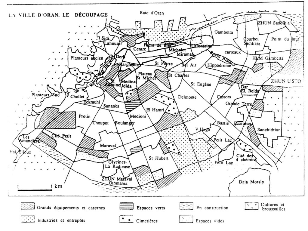 Plan du découpage administratif d'Oran dans les années 50.