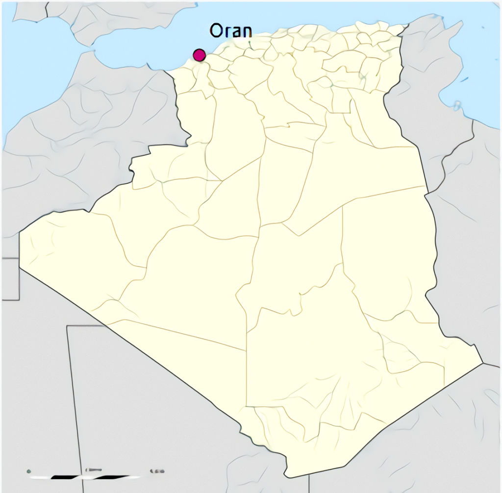 Carte de localisation de la ville d'Oran en Algérie.