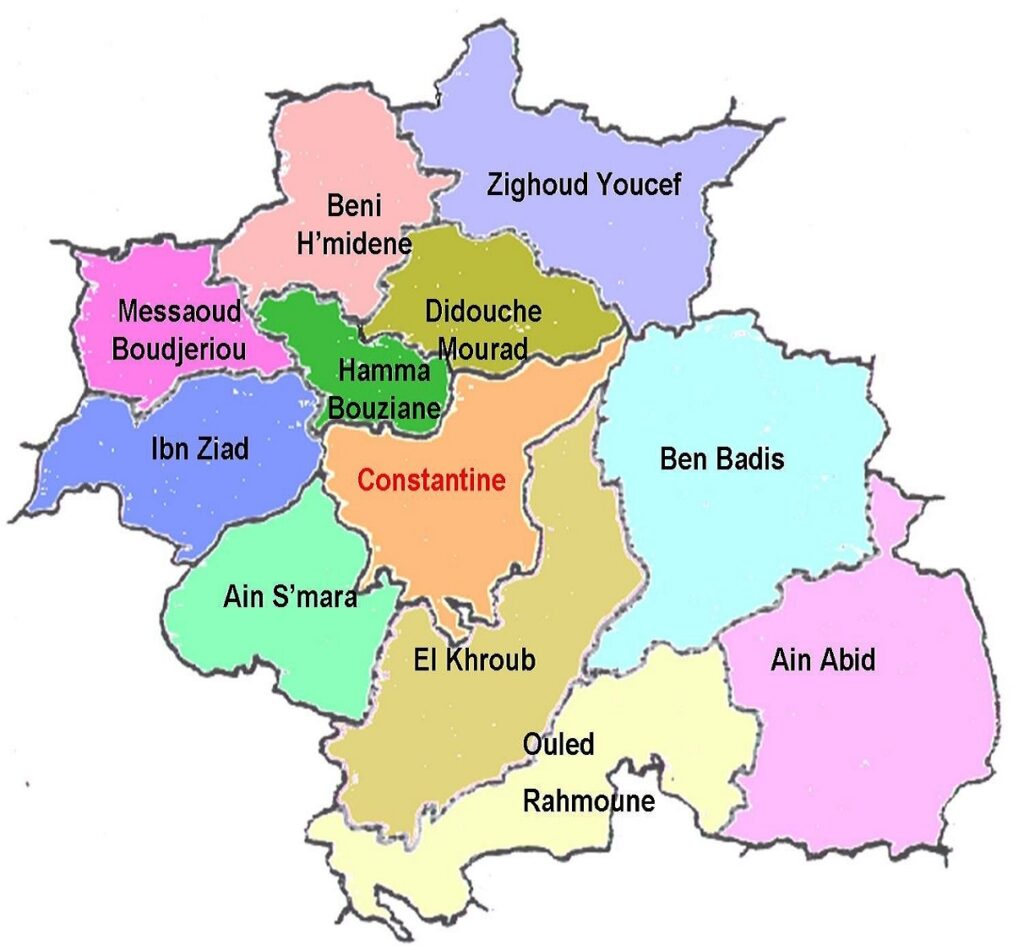 Carte des communes de la wilaya de Constantine.