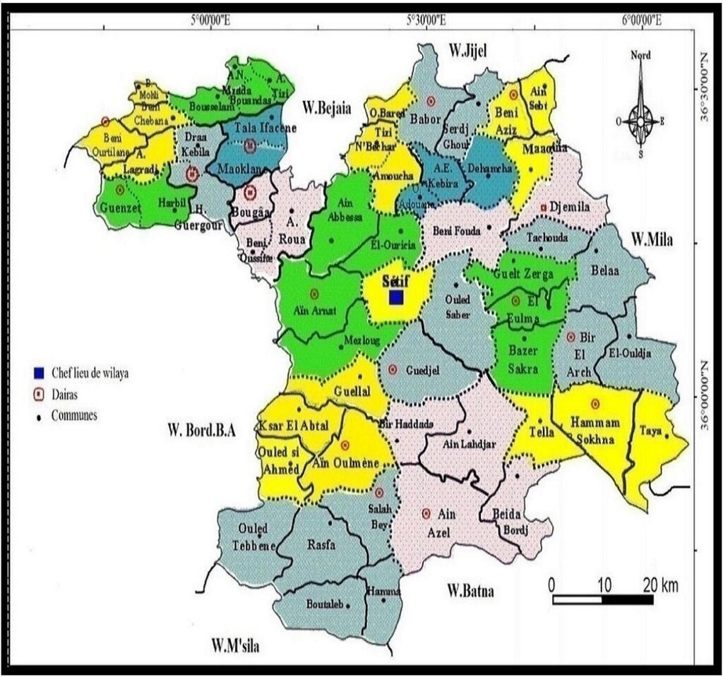 Carte des communes de la wilaya de Sétif.