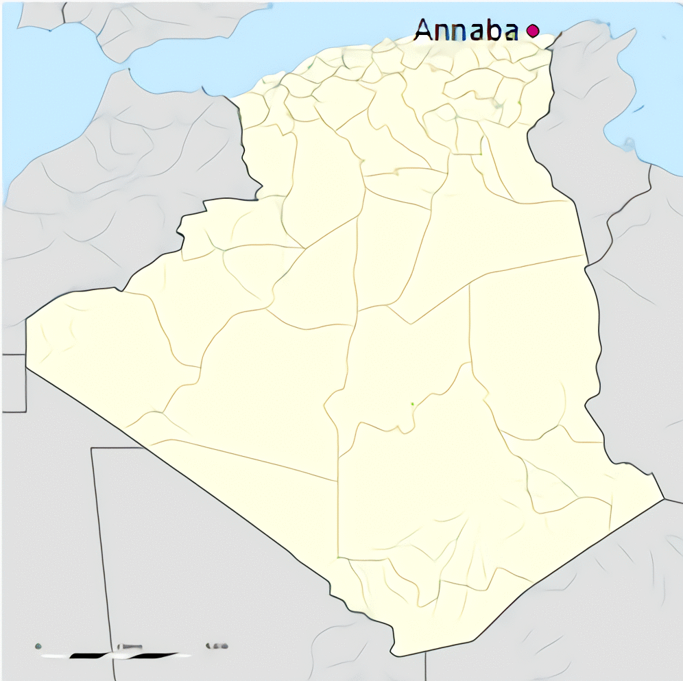 Carte de localisation de la ville d’Annaba en Algérie.