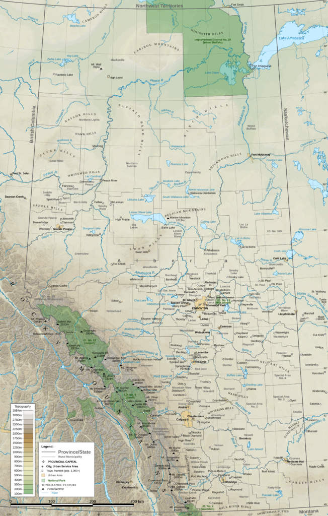 Carte physique de l'Alberta