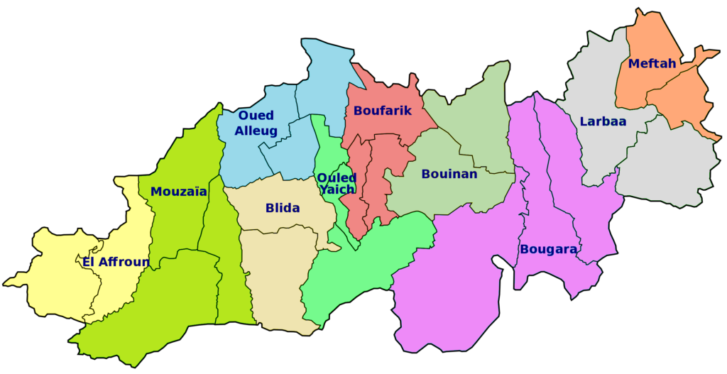 Carte des daïras de la wilaya de Blida.