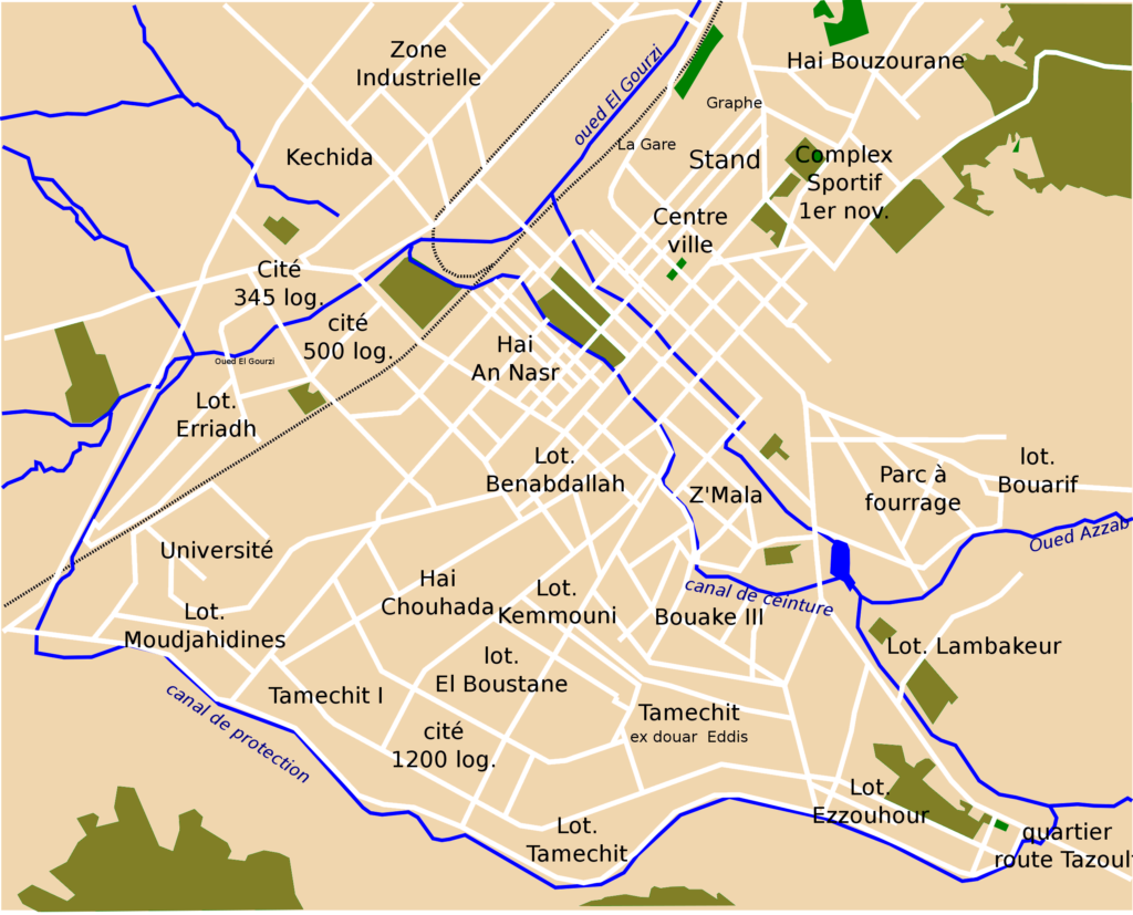 Plan des quartiers et secteurs urbains de la ville de Batna.