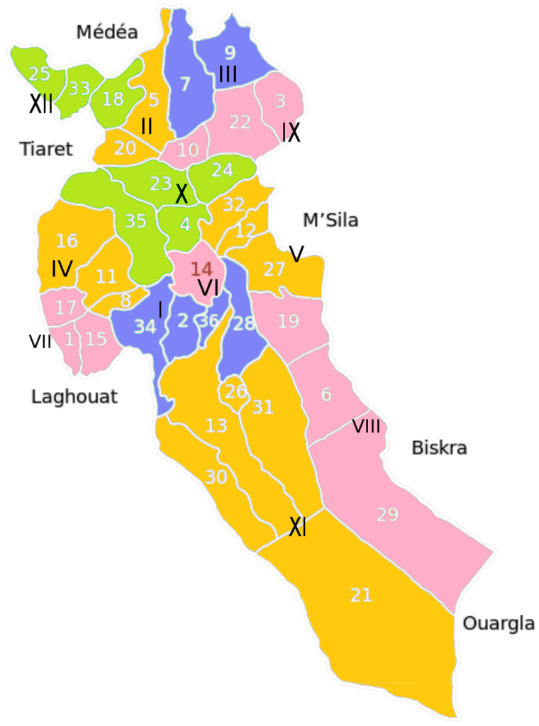 Carte des daïras de la wilaya de Djelfa.