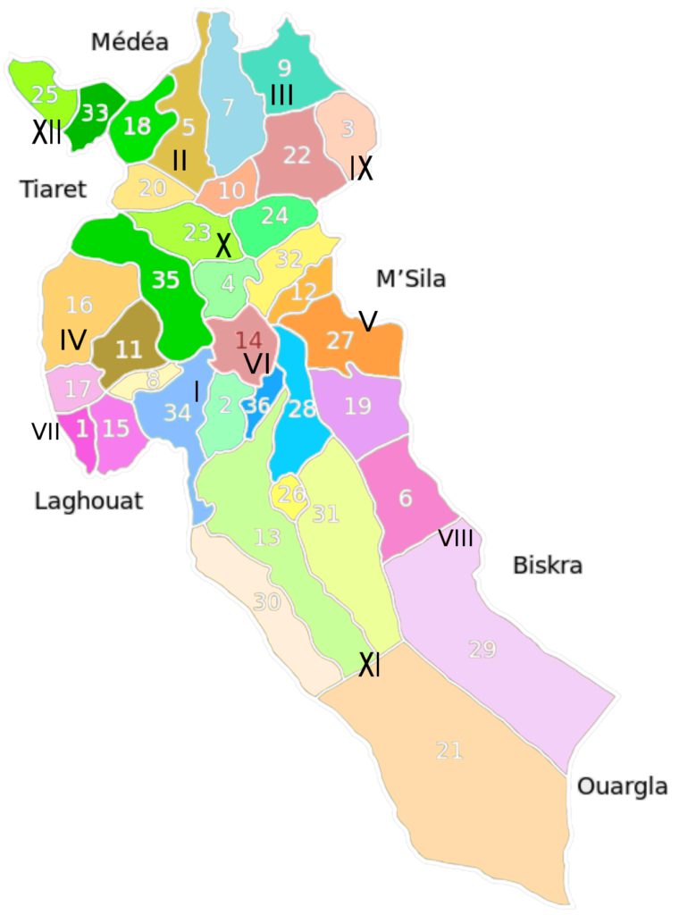 Carte des communes de la wilaya de Djelfa.