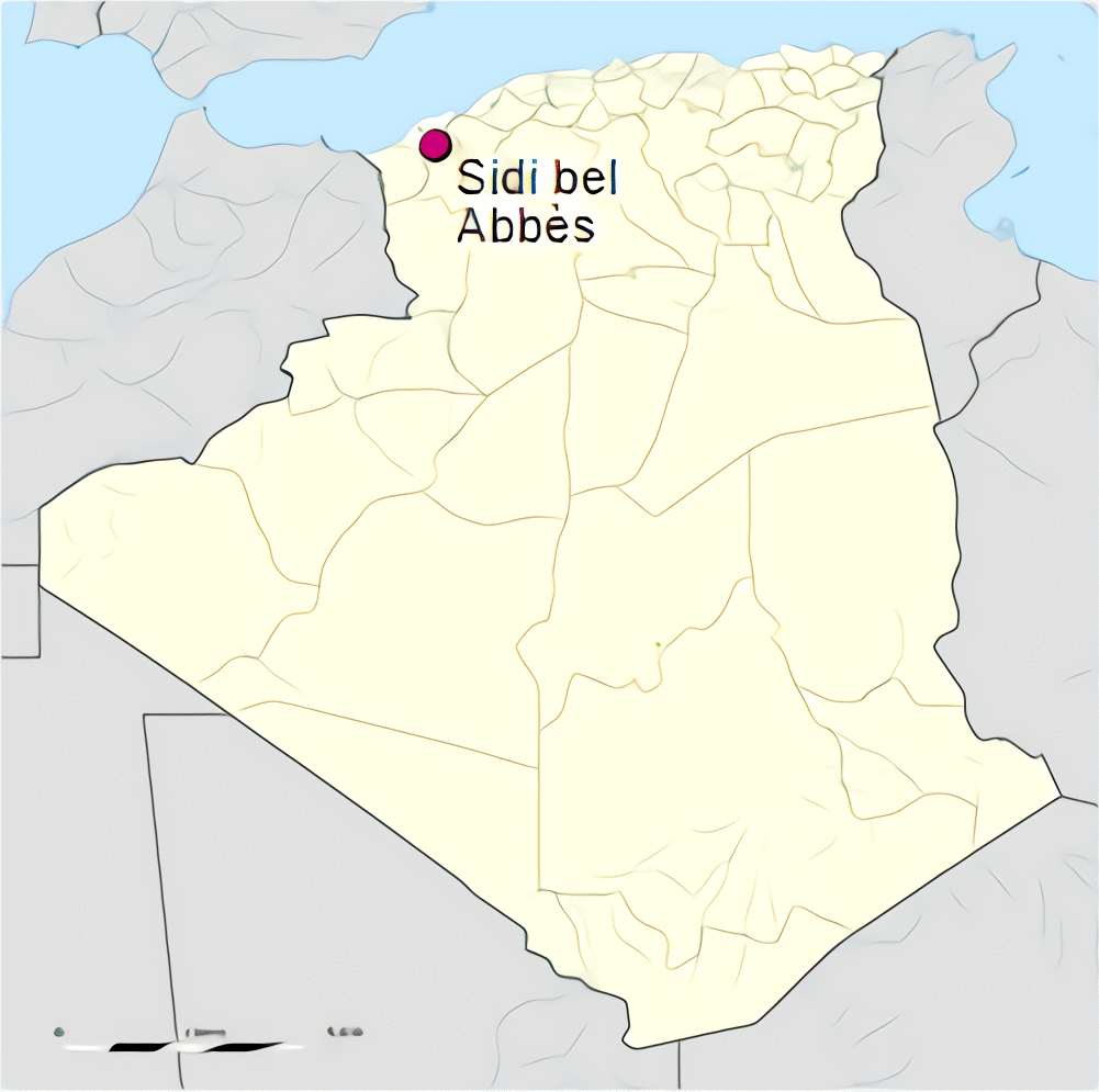 Carte de localisation de la ville de Sidi Bel Abbès en Algérie.