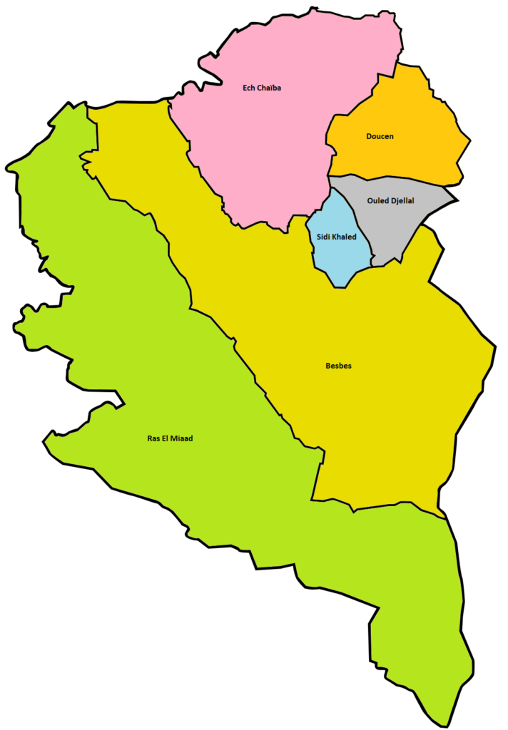 Carte des communes de la wilaya d'Ouled Djellal.